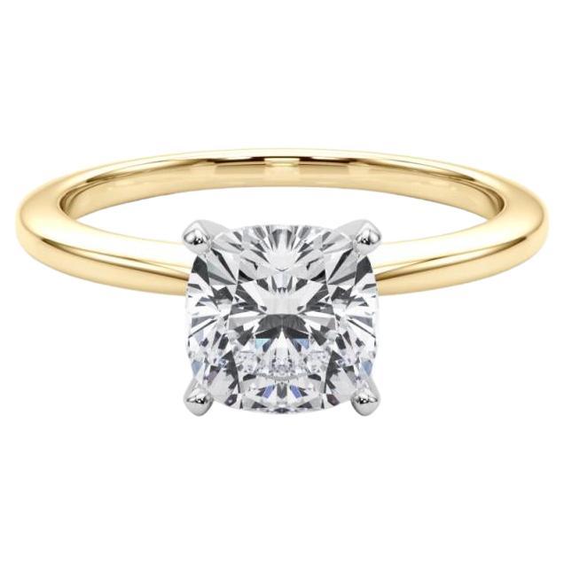 Anillo de diamantes solitario con garras y cojín de 1.3 quilates certificado por el GIA