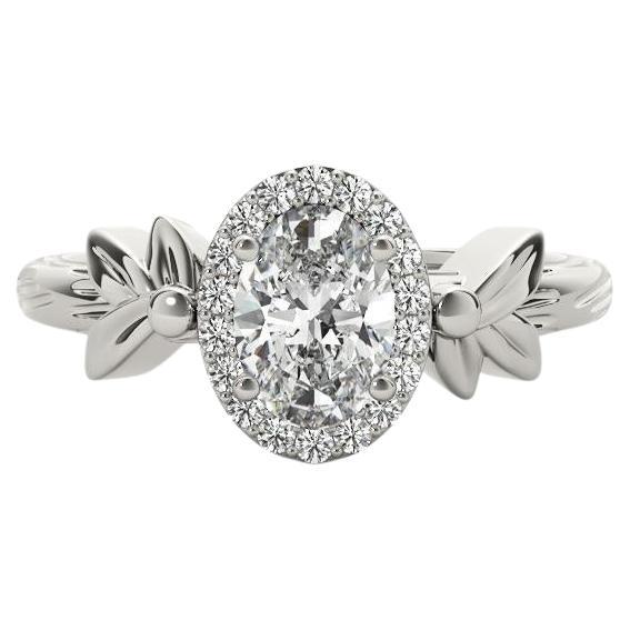 GIA Anillo de diamantes de oro blanco con talla de diamante en forma de hoja de jardín ovalada solitaria de 2,01 ct