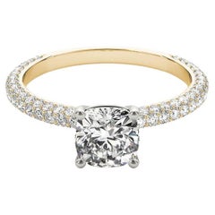 GIA Certified 1.01 Carat Cushion Solitaire Pave Diamond Ring