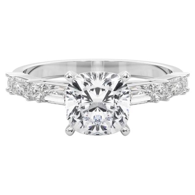GIA 0.9ct Cushion Round 
Baguette Channel Band  Diamond Ring