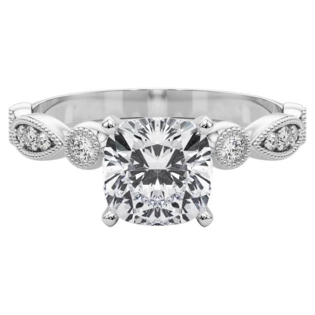 GIA 1.18ct Cushion Marquise 
Round Milgrain Bezel White Gold Diamond Ring