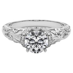 GIA 2.3ct Round Chevron Halo Floral Filigree  Diamond Ring