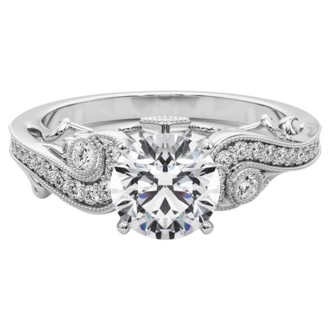 GIA 1,53 Karat Runder Dreistein-Diamantring mit gebogenem Bypass aus 18 Karat Weißgold