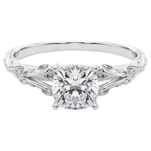 GIA 1.5ct Cushion Vintage 3-Stone Heart
Vine 18K White Gold Diamond Ring