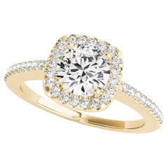 GIA Certified 2 Carat Round Square Halo Pave Anello con diamanti in oro giallo 18K