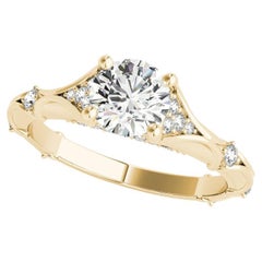 GIA 1,21ct Solitario rotondo e anello con diamanti vintage in oro giallo con pave nascosti