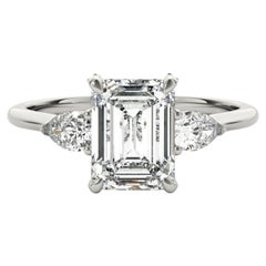 GIA 1.5ct Emerald Three-Stone Decorated Gallery  Diamond Ring