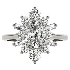 GIA 1.2ct Oval Icy Snowflake Flower Cluster 18K White Gold Diamond Ring