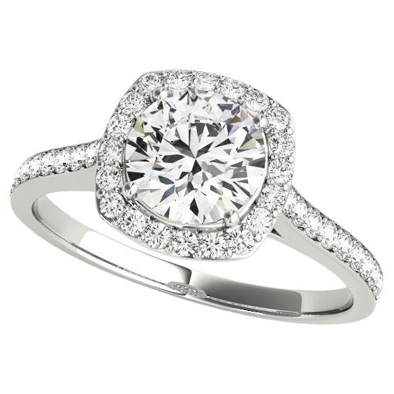 GIA Certified 2.21 Carat Round Halo Cathedral Vintage Platinum Diamond Ring