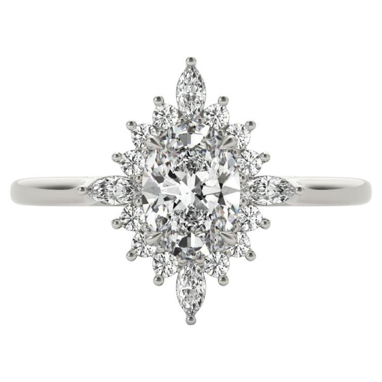 GIA 1,71ct Oval Marquise Flower Halo Cluster Anello di diamanti in oro bianco 18 carati