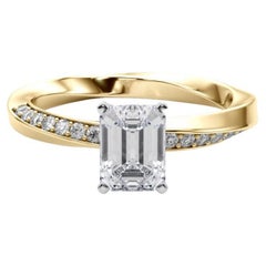GIA 1.01ct Emerald Solitaire Twisted Square Band 18K Yellow Gold Diamond Ring