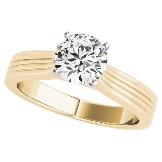 GIA 1.01ct Solitario rotondo senza tempo e anello di diamanti in oro giallo con fascia a coste