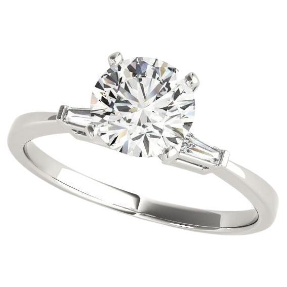 GIA 1,21ct Rund 3-Stein Solitär 
Baguette  Diamantring im Angebot