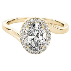GIA Certified 0.91 Carat Oval Halo Curved Bypass 18K Yellow Gold Diamond Ring