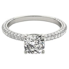GIA Certified 1.51 Carat Cushion Solitaire Pave Diamond Ring