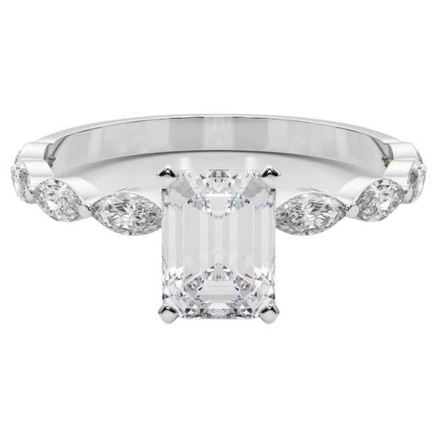 GIA Certified 2,2 Carat Emerald Diamond Band Solitaire Platinum Diamond Ring