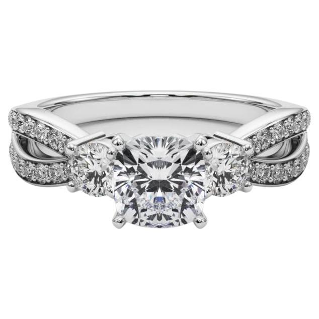 GIA 1.51ct Cuscino a Tre Pietre Split Shank Pave Anello con diamante