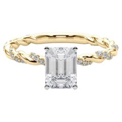 GIA 1.71ct Emerald Micro Pave Twisted Braid Band 18K Yellow Gold Diamond Ring