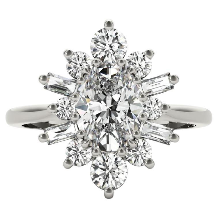 GIA 1.8ct Oval Icy Snowflake Flower Cluster Bague en diamant