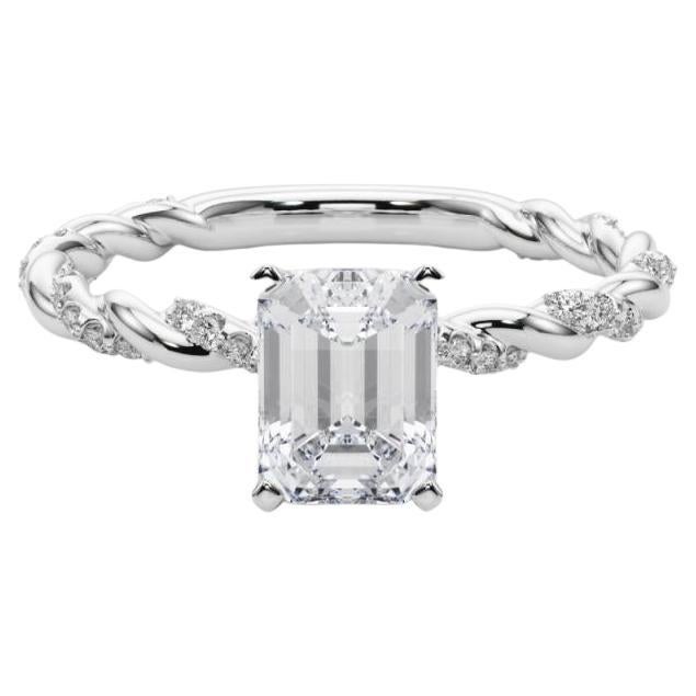 GIA 1.5ct Emerald Micro Pave Twisted Braid Band  Diamond Ring
