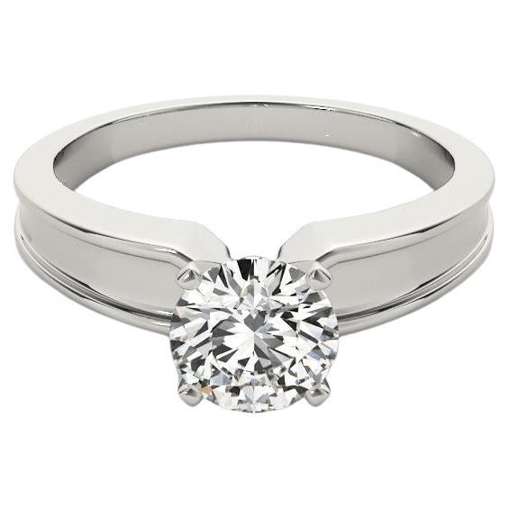 Anillo de diamantes en platino con banda biselada y solitario redondo de 1.51 quilates certificado por GIA