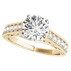 GIA 1.52ct Anillo de Diamantes de Oro Amarillo Filigrana de Canal Solitario Redondo enrejado