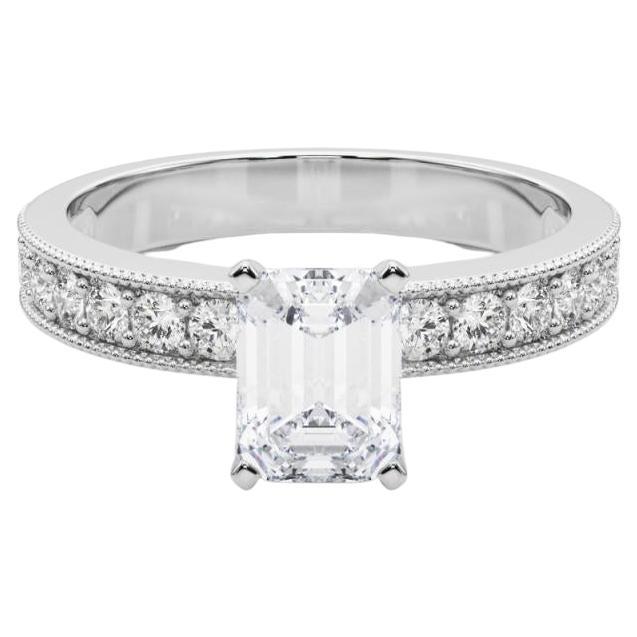 GIA 2,2 Karat Smaragd Vintage Milgrain Kanal 18K Weißgold Diamantring