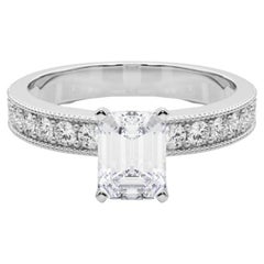 GIA 2.2 Carat Emerald Vintage Milgrain Channel 18K White Gold Diamond Ring GIA 2.2 Carat Emerald Vintage Milgrain Channel 18K White Gold Diamond Ring