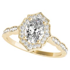 GIA Certified 1.3 Carat Oval Halo Basket Cathedral Yellow Gold Diamond Ring