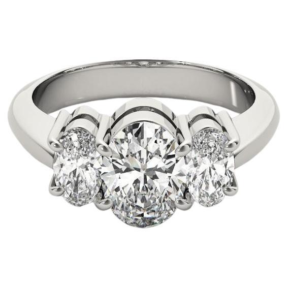 GIA Certified 1.02 Carat Classic Oval Three-Stone Diamond Ring 18K White Gold