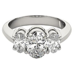 GIA Certified 1.02 Carat Classic Oval Three-Stone Diamond Ring 18K White Gold