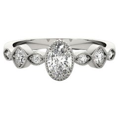 GIA 1ct Oval Bezel Set Multi-Stone Milgrain 18K White Gold Diamond Ring