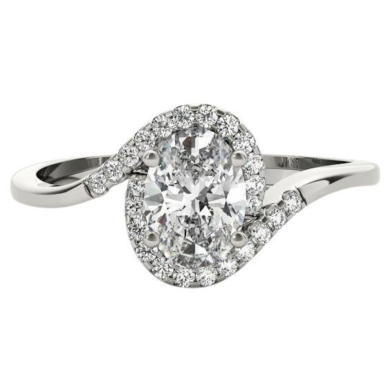 GIA Certified 2.51 Carat Oval Halo Curved Bypass Shank Diamond Ring