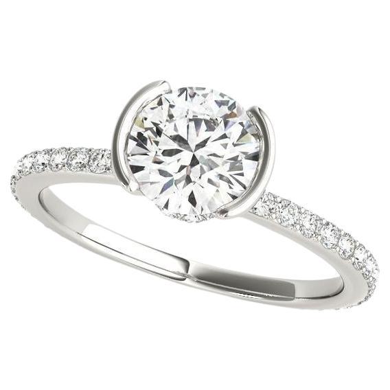 Anello con diamanti in platino certificato GIA da 1,51 carati, mezzo castone, aureola nascosta e pavé