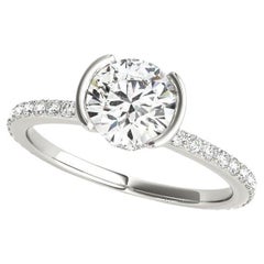 Anello con diamanti in platino certificato GIA da 1,51 carati, mezzo castone, aureola nascosta e pavé