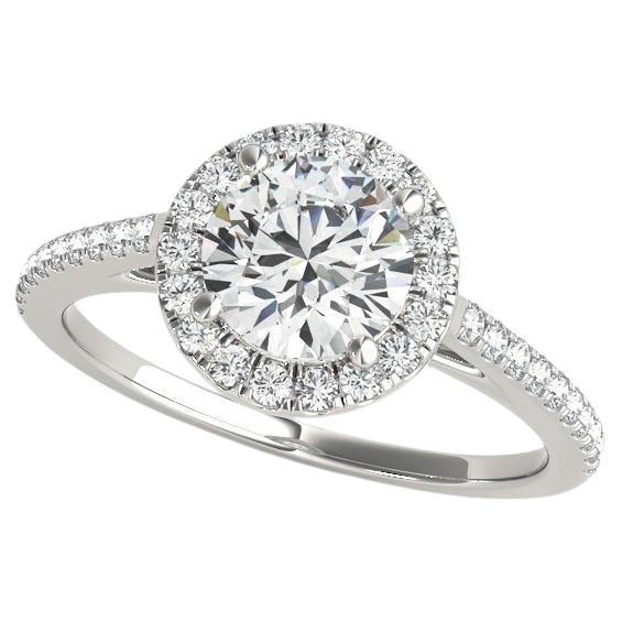 GIA Certified 2 Carat Round Halo Pave 18K White Gold Diamond Ring (bague à diamant en or blanc 18 carats)