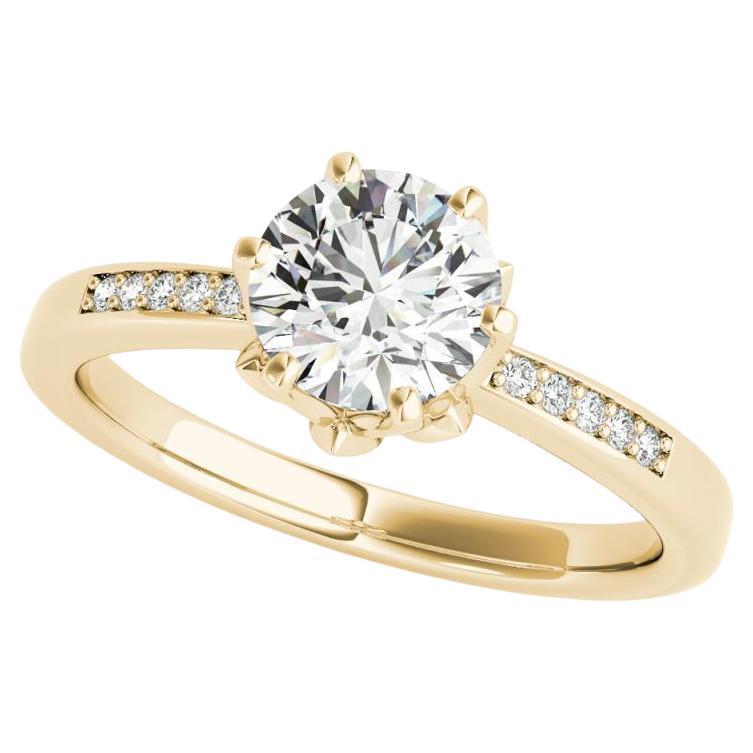 GIA 2.22ct Solitaire rond Blooming Rose Pave Bague diamant en or jaune 18K