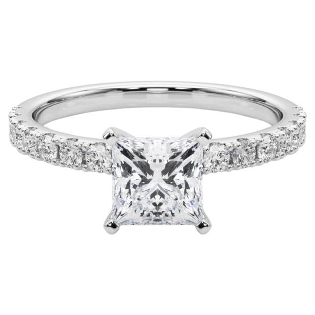 GIA 1.5ct Princesse Solitaire avec Demi-Eternité Bague diamant en or blanc 18K