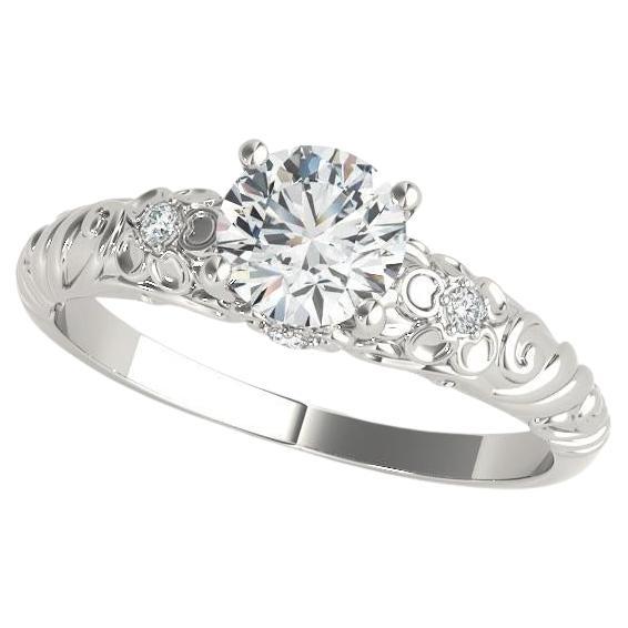 GIA 1,7ct Solitario rotondo con fiore inciso a forma di vite in oro bianco 18 carati