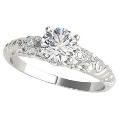 GIA 1,7ct Solitario rotondo con fiore inciso a forma di vite in oro bianco 18 carati