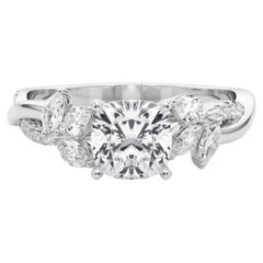 GIA Certified 1.51ct Cushion Entwined Garden Flower Vine Platinum Diamond Ring