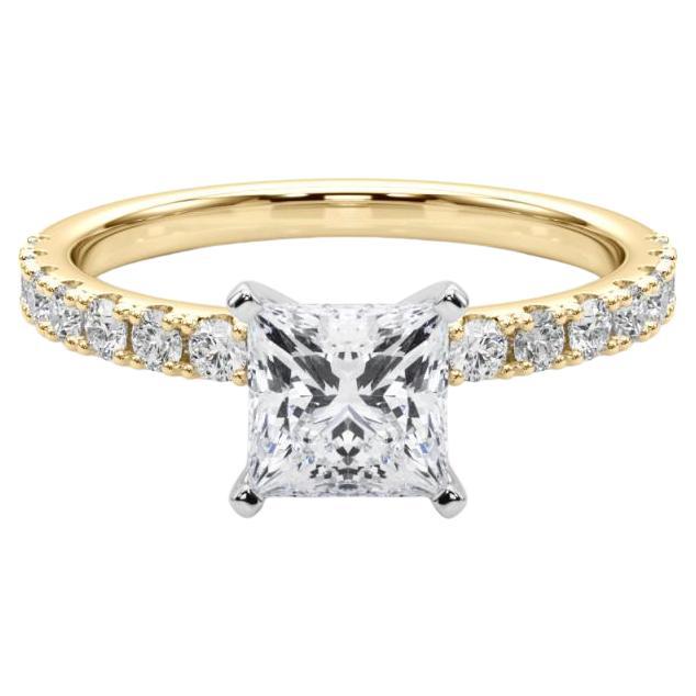 GIA 2ct Principessa Solitario con Mezza Eternità Anello con Diamante in Oro Giallo 18K
