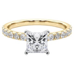 GIA 2ct Principessa Solitario con Mezza Eternità Anello con Diamante in Oro Giallo 18K