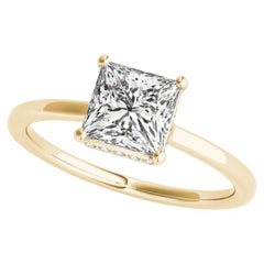 GIA 1.7ct Princess Square Hidden Halo Slim Band Bague diamant en or jaune 18K