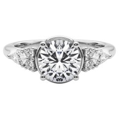 GIA 1.2ct Round Bezel Cluster Flower Basket Set White Gold Diamond Ring