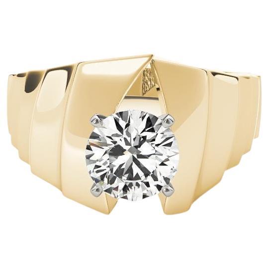 GIA 1.5ct Round Futuristic Sculptural Solitaire Yellow Gold Diamond Ring