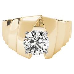 GIA Anello con diamante rotondo scultoreo solitario in oro giallo da 1,5 ct.
