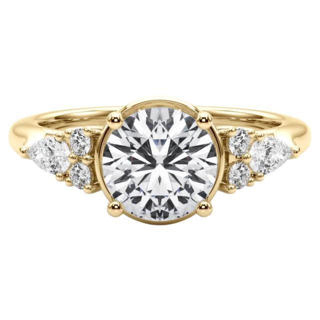 GIA 1,2ct Anello con diamante rotondo a castone e fiore incastonato in oro giallo