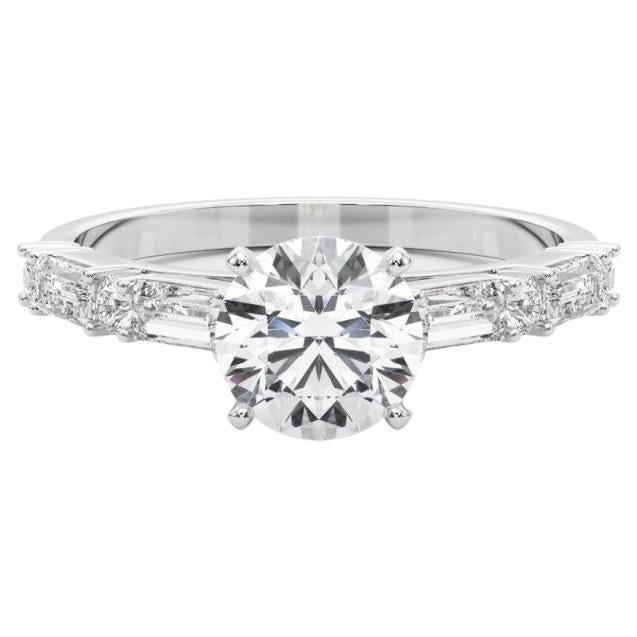 GIA 1,1ct Runde Runde 
Baguette Kanal Band 18K Weißgold Diamantring