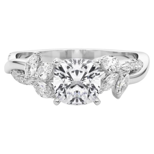 GIA Certified 1.31ct Cushion Entwined Garden Flower Vine Diamond Ring